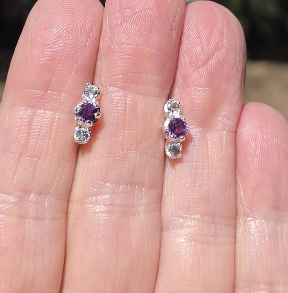 Amethyst & Blue Topaz Sterling & White Gold Earrings - Picture 3 of 9